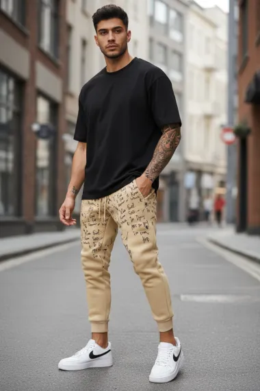 Pantaloni de trening bej conici 172 15-3